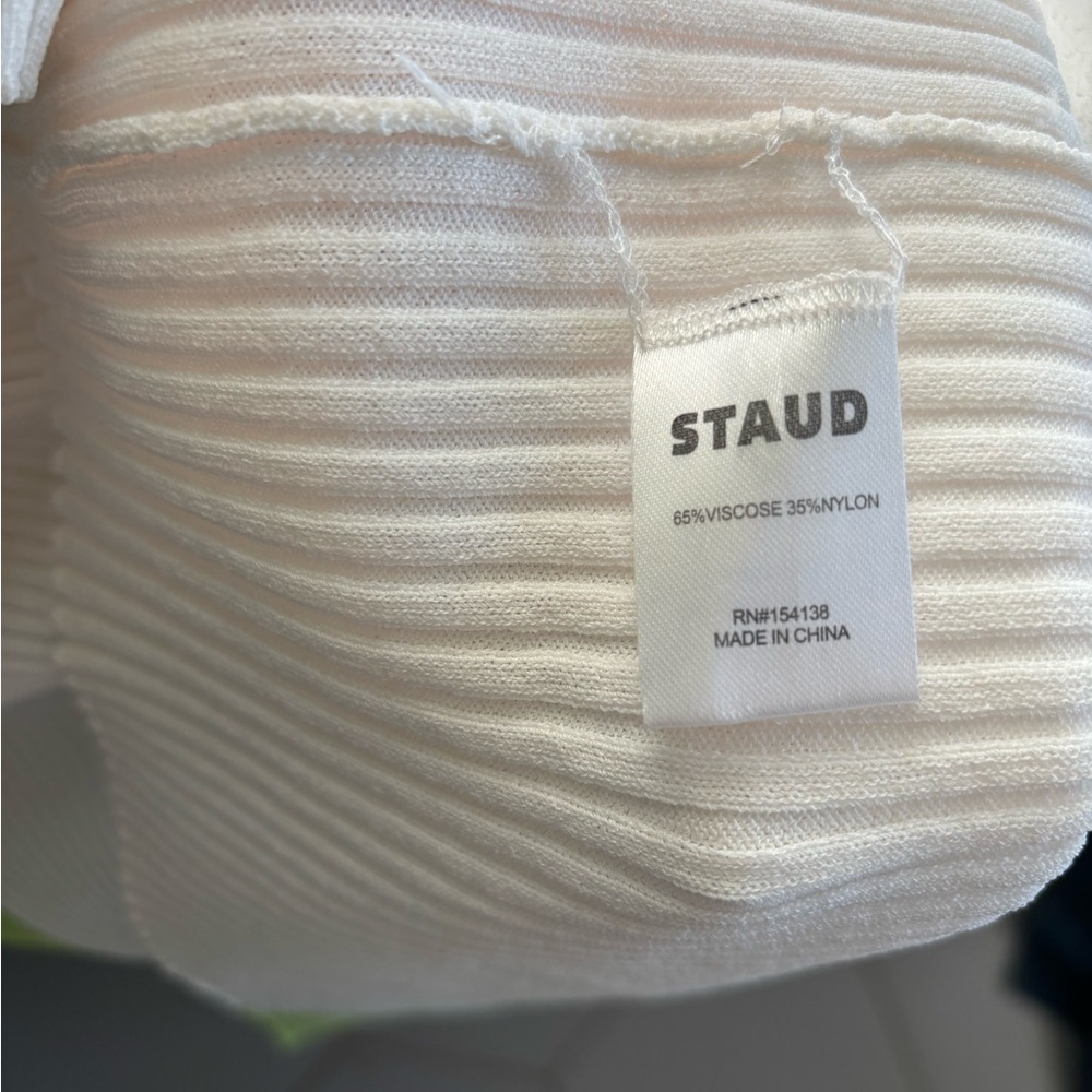 STAUD Shoko Colorblock Knit Dress Lime Green White Size Large Stretch Midi - Picture 7 of 7